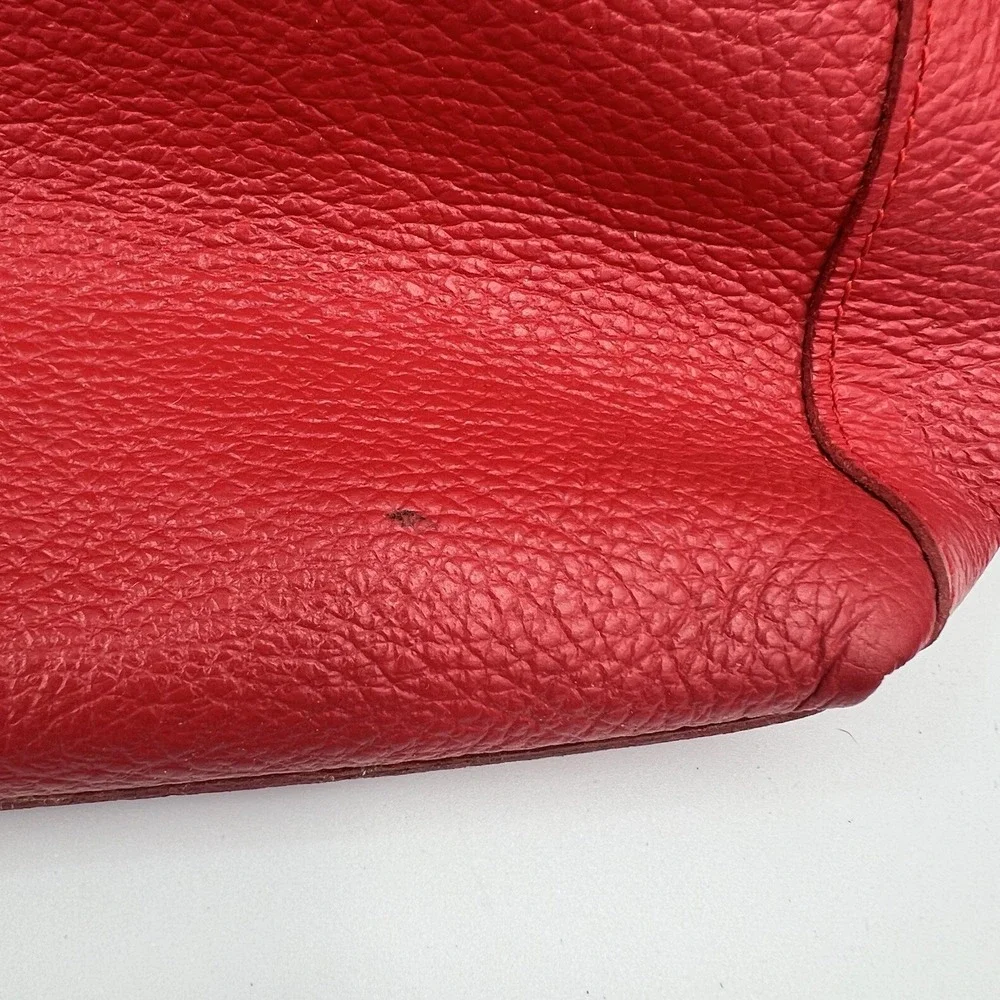 Red Pebbled Genuine Leather Hobo Zipper Shoulder Bag Purse Made in Italy